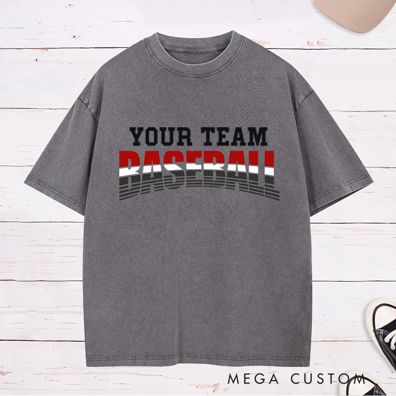 Personalized Baseball Washed T-Shirt with Custom Name and Bold Gradient Design