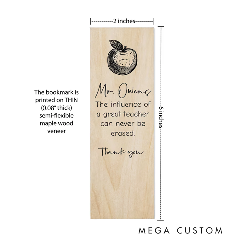 Personalized Teacher Wood Bookmark the Influence of a Great Teacher Can Never Be Erased Bookmark Gift Teacher Appreciation Gift