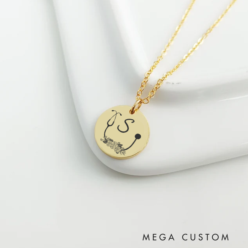 Personalized Nurse Engraved Necklace Floral Stethoscope Necklace Thank You Gift for Doctor and Nurse