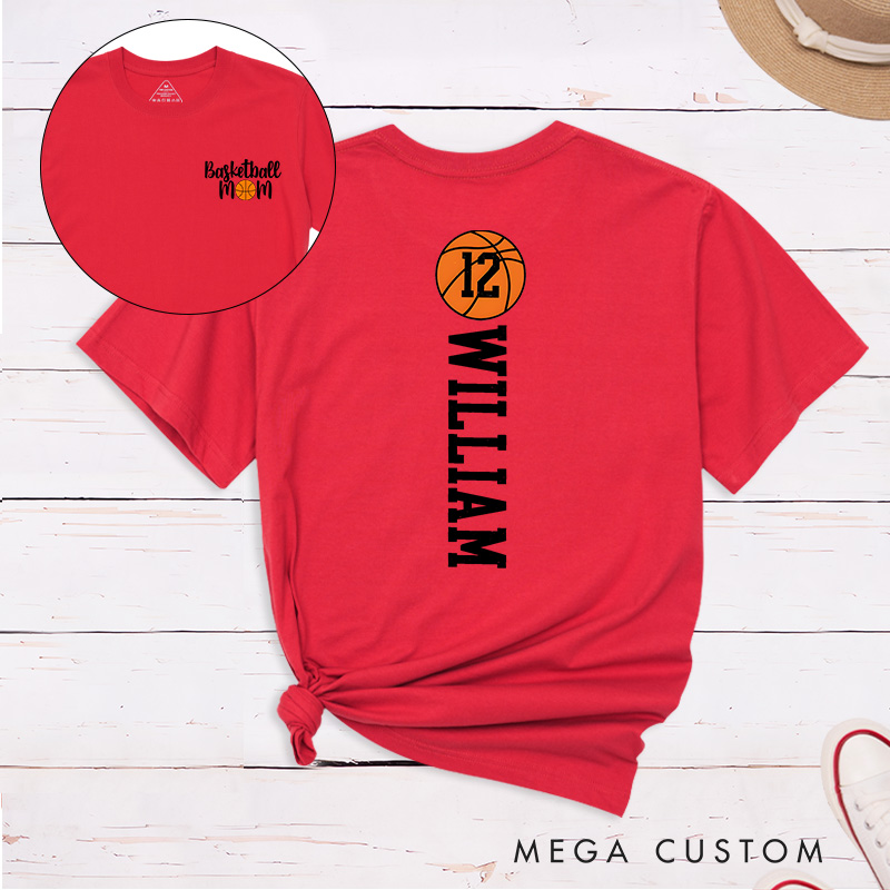 Personalized Oversized Basketball Mom T-Shirt with Custom Player Name Number and Stylish Front and Back Design