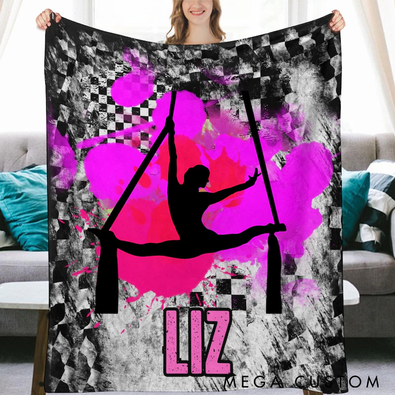 Personalized Aerial Yoga Blanket Vibrant Silhouette Design Custom Name Soft and Cozy Throw for Yoga Lovers Perfect Gift or Home Decor