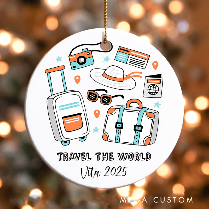 Personalized Travel the World Christmas Ornament Gift for Traveling Lovers Christmas Decoration Traveler Gift