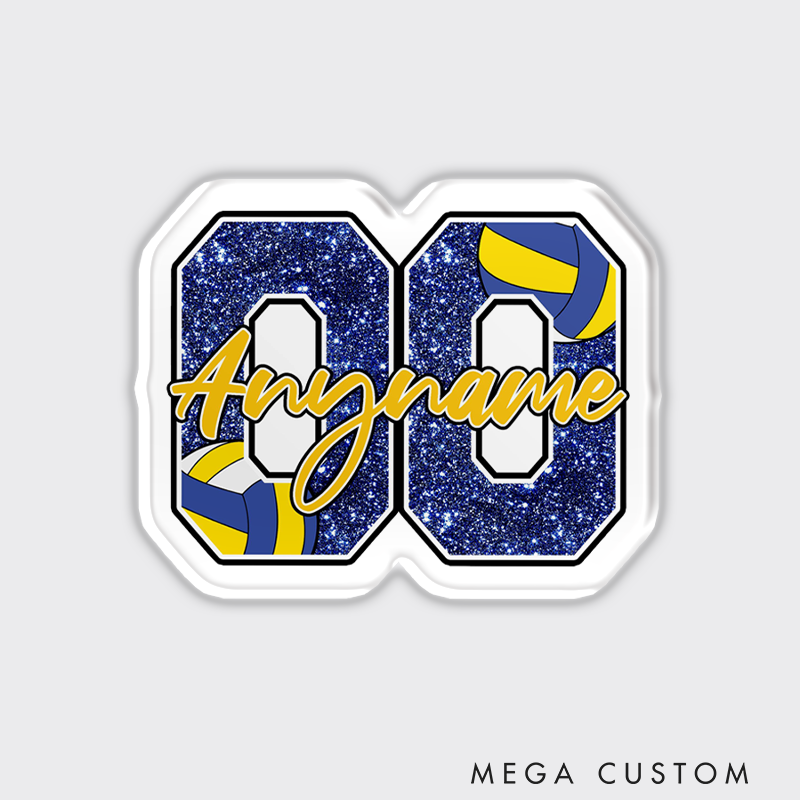 Personalized Volleyball Fridge Magnets Glitter Name and Nmuber for Gatherings and Celebrations
