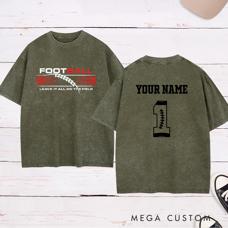 Personalized American Football and Rugby Washed T-Shirts with Custom Name and Numbers for Leave It All on the Field