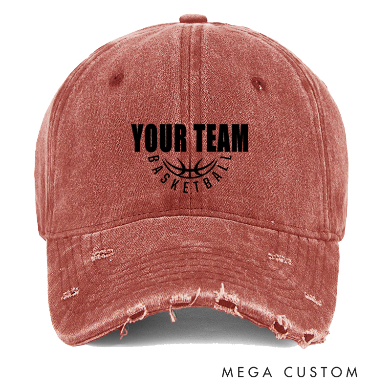 Personalized Basketball Team Distressed Cap with Customizable Team Name Design