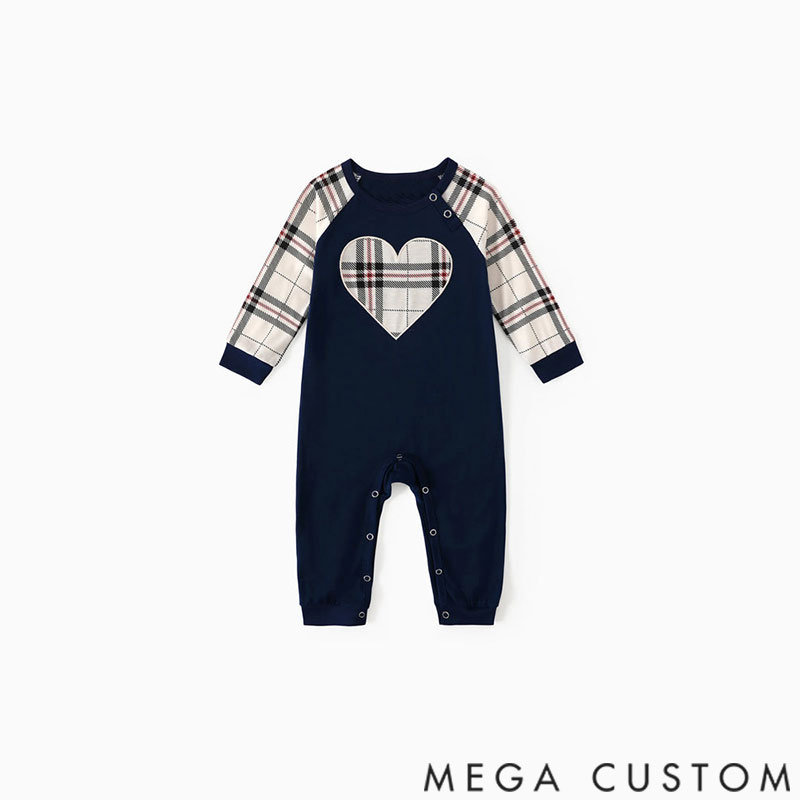 Personalized Custom Name Family Matching School Grid Letter Print Patch Long Sleeve Pajamas Sets for Family
