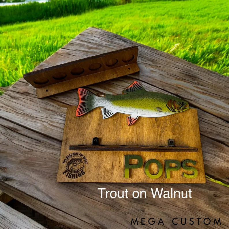 Personalized Fishing Rod Holder Wall Mount Custom Name Wooden Rack with Fish Design Perfect for Organizing Gear and Fishing Enthusiast Gifts