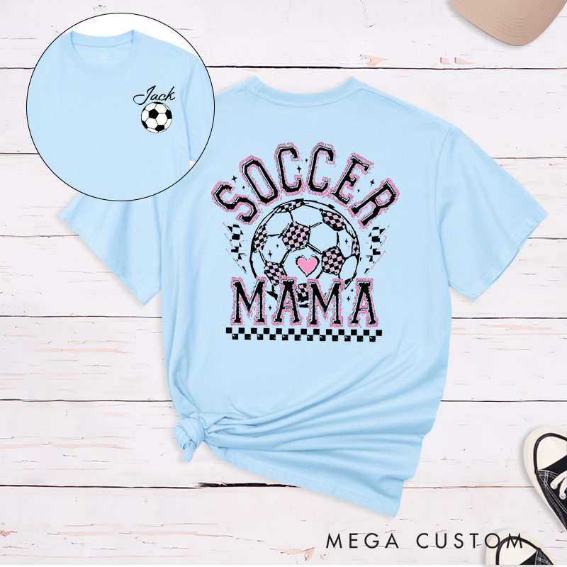 Personalized Soccer Mama T-Shirt with Vibrant Pink Details and Custom Name and Number 