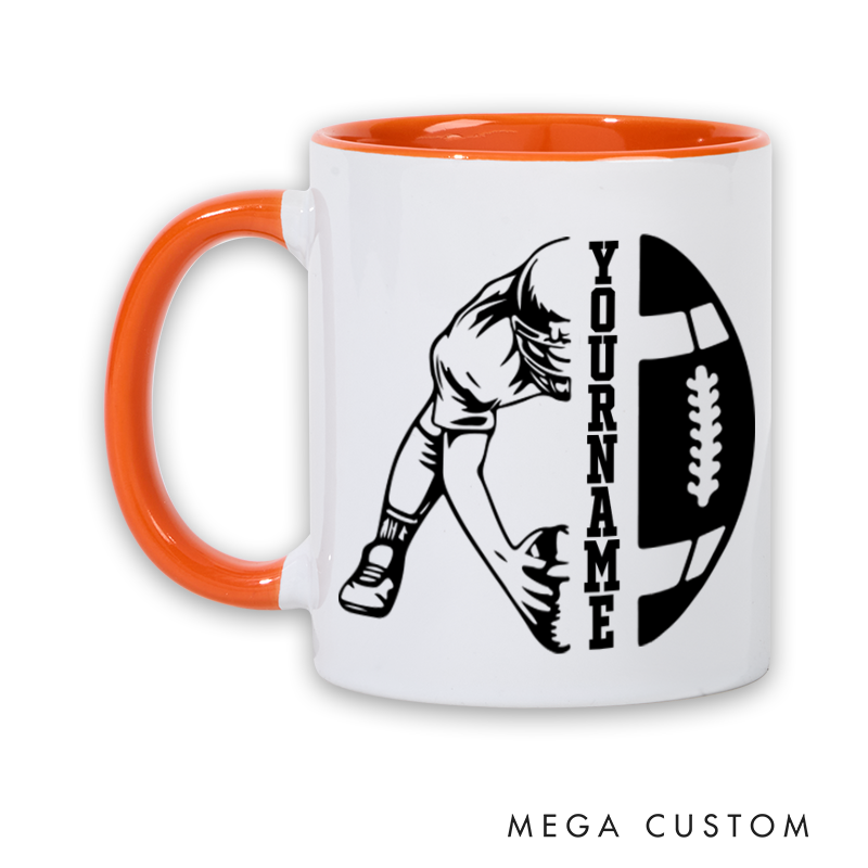 Personalized American Football Mug with Action Pose and Custom Name Design