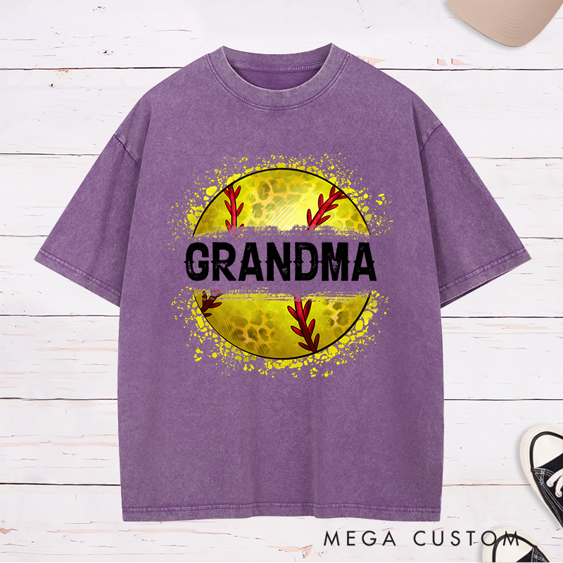 Personalized Softball Washed T-Shirt Customizable Text with Bold and Stylish Softball Graphic Perfect for Proud Fans and Supporters