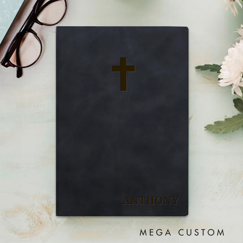 Personalized Cross Prayer Journal Leather A5 Notebook with Name Leather Priest Religious Journal Priest Gift for Catholic Christian Gifts for Men Women