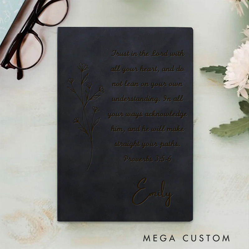 Personalized Trust in the Lord Bible Verse Flower Prayer Journal A5 Leather Notebook with Name Christian Journal Birthday Easter Gift for Women 