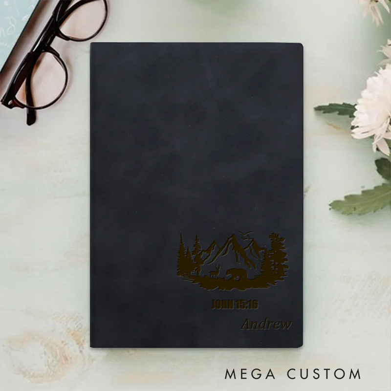 Personalized Forest Bible Verse Prayer Journal Leather A5 Notebook Religious Journal Birthday Christmas Gift for Father and Brothers