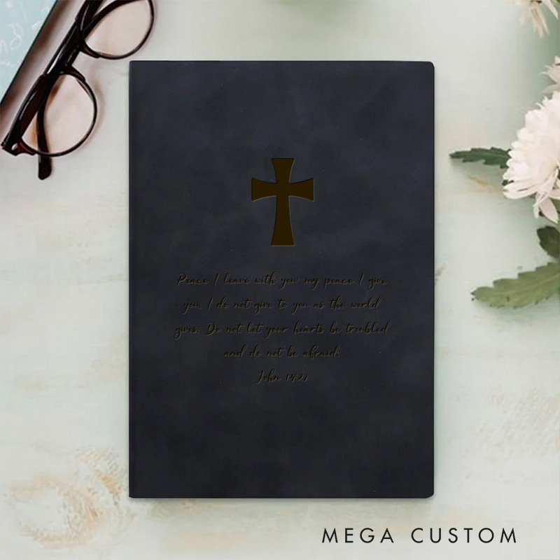 Personalized Cross and Bible Verse Prayer Journal Leather A5 Notebook with Name Faith Quote Birthday Gift Christmas Gift for Christians