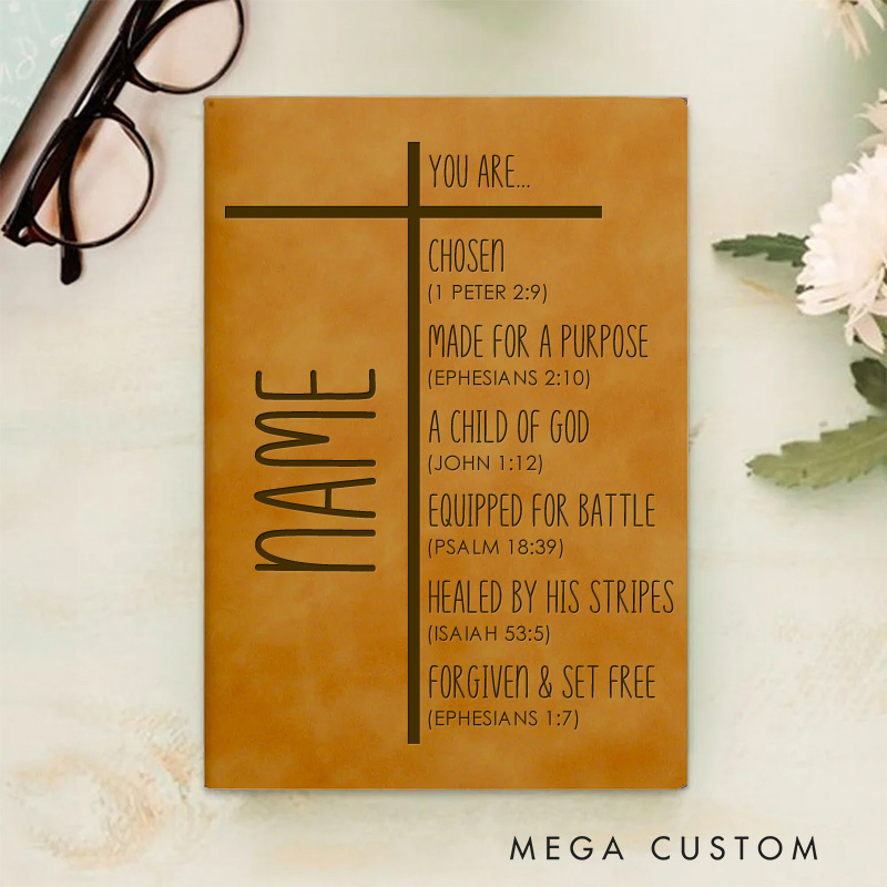 Personalized Cross You Are Chosen A5 Leather Journal Notebook with Name for Men or Women as Religious Retirement Baptism Birthday Gift for Christian