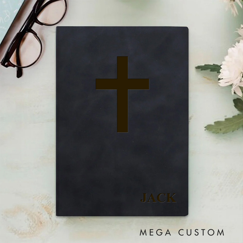 Personalized Cross Daily Prayer Journal Leather A5 Notebook with Name Christian Gift for Men Women Religious Bible Verse Gift Pastor Notebook Gift