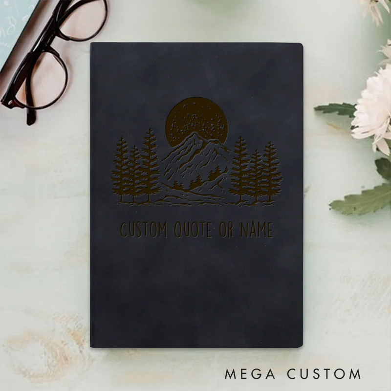 Personalized Mountain Under Moonlit Sky Christian Quote Journal Leather A5 Notebook with Name Religious Bible Verse Church Gift Back to School Gift