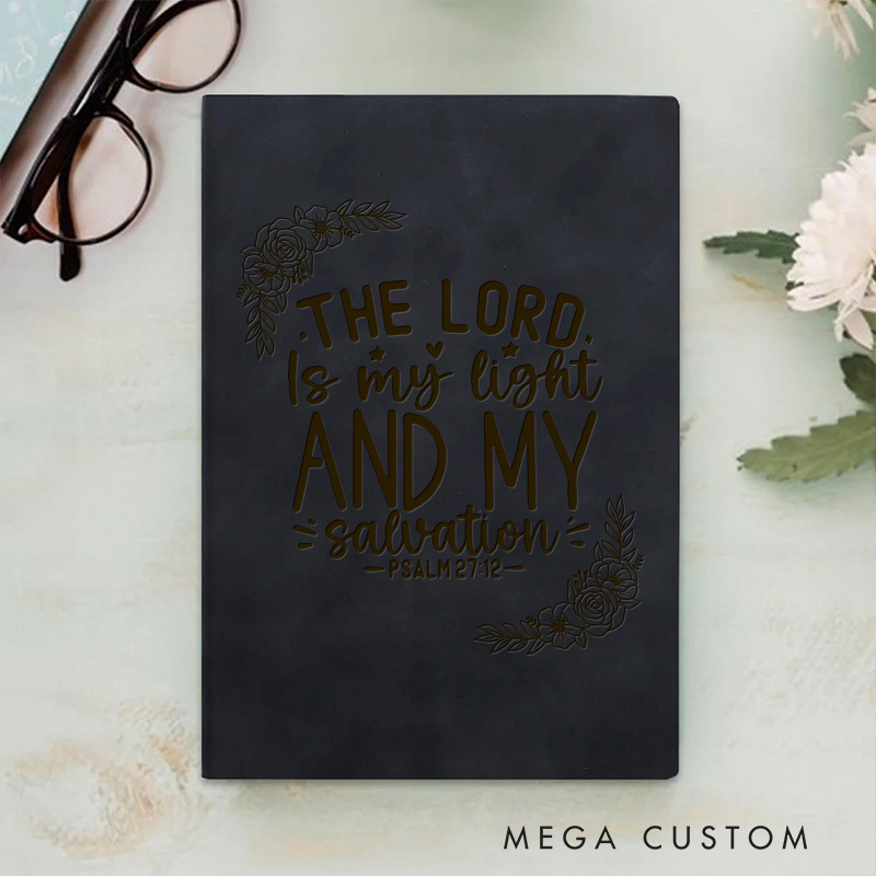 Personalized the Lord is My Light Prayer Journal Leather A5 Encouraging Faith Notebook Custom Inspirational Quote Journal Religious Christian Gift