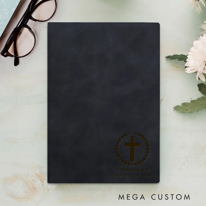 Personalized 2 Timothy 4:2 Prayer Journal Leather A5 Notebook with Name Custom Bible Study Journal Religious Gift Pastor Gift Anniversary Gift