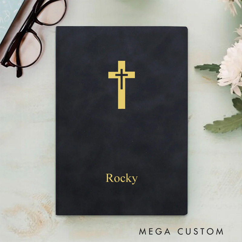 Personalized My Prayer Journal Cross Leather A5 Notebook with Name Bible Verse Religious Gift Birthday Baptism Gift for Christian Pastor Gift