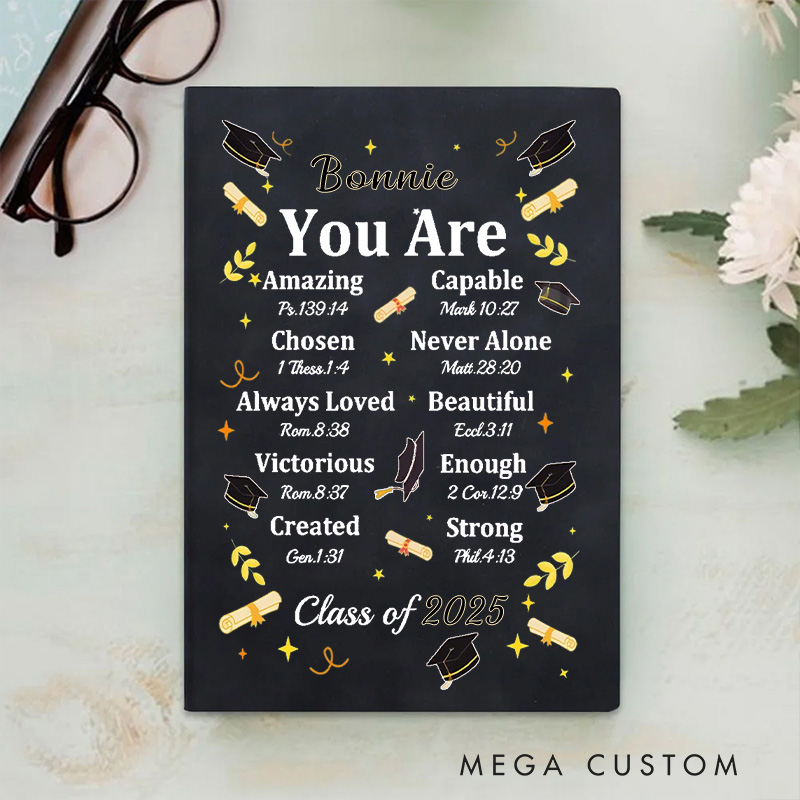 Personalized Retro Bible Chapter Graduation Cap Prayer Journal Leather A5 Notebook with Name and Year Church Study Graduation Gift for Prayer Graduate