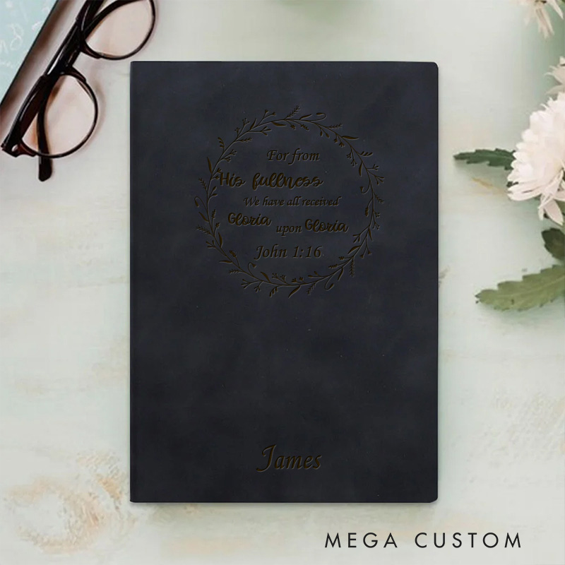 Personalized Wreath and Bible Verse Journal Leather A5 Notebook with Name Custom Religious Prayer Notebook Birthday Easter Christmas Gift for Women