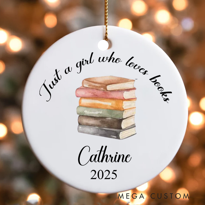 Personalized Just a Girl Who Loves Books Christmas Ornament Custom Book Ornament Holiday Decor for Book Lovers Gift Librarian Gift