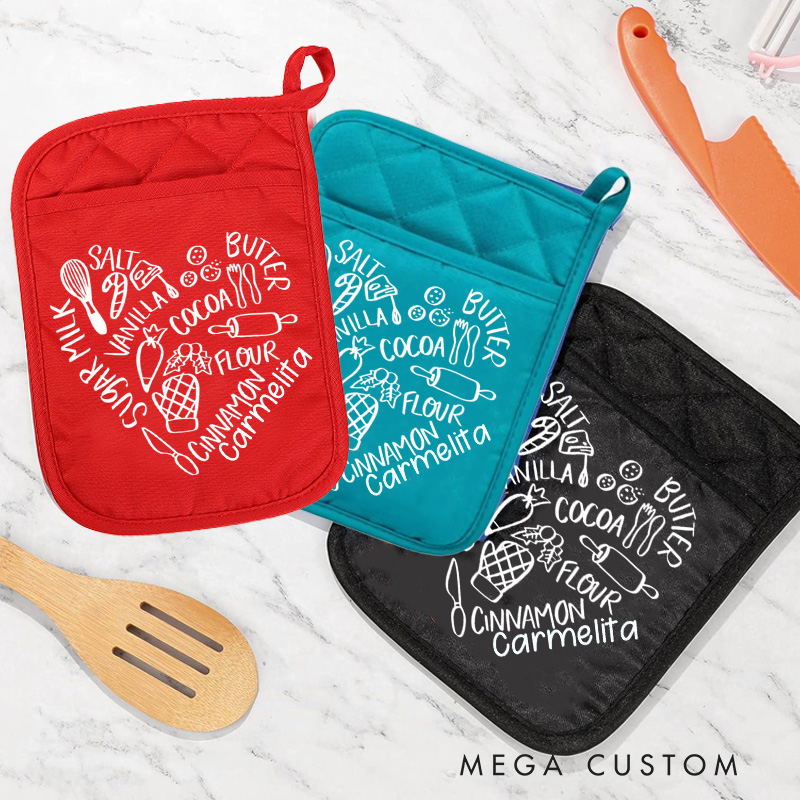 Personalized Baking Recipe Pot Holders Custom Cookies Heart Potholder with Name Baking Lovers Gift Baker Gift Christmas Gift