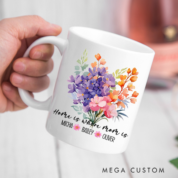 Personalized Mug for Mom Home Is Where Mom Is Mug Custom 11oz Coffee Cup Christmas Gift Moving Away Gift Housewarming Gift Mothers Day Gifts Mom Gift