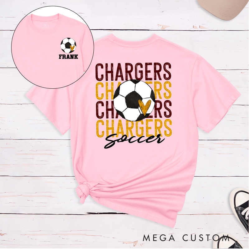 Personalized Soccer T-Shirt with Team Name Repeat Design and Custom Name & Number