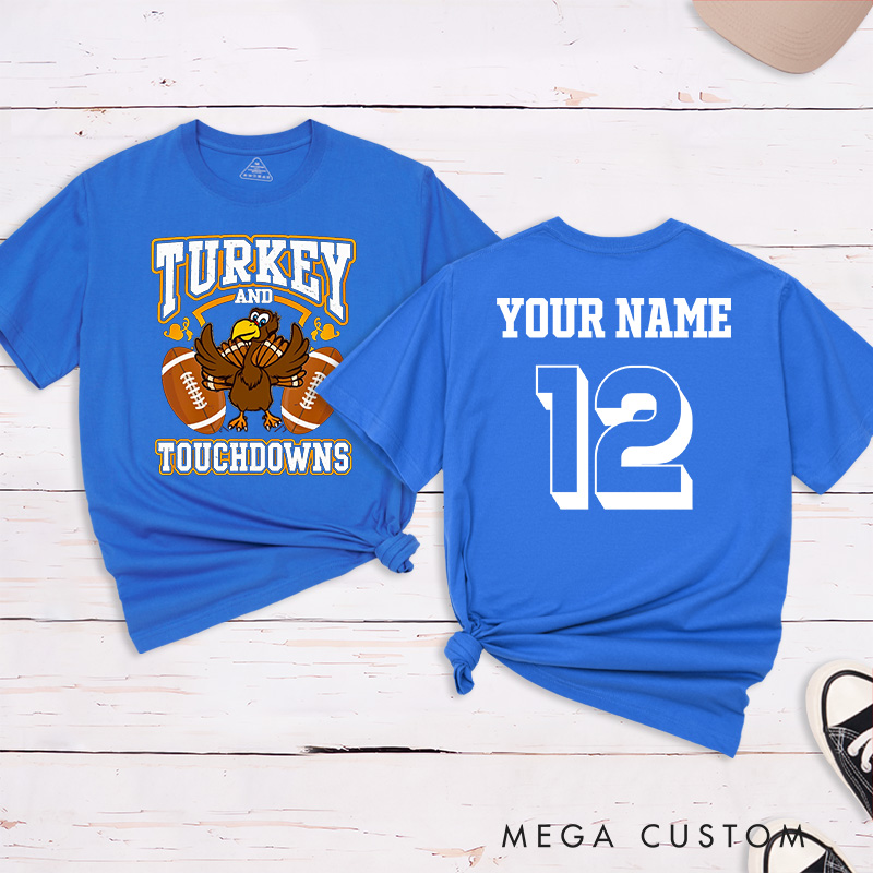 Personalized American Football and Rugby Turkey T-Shirts Featuring Custom Name and Number