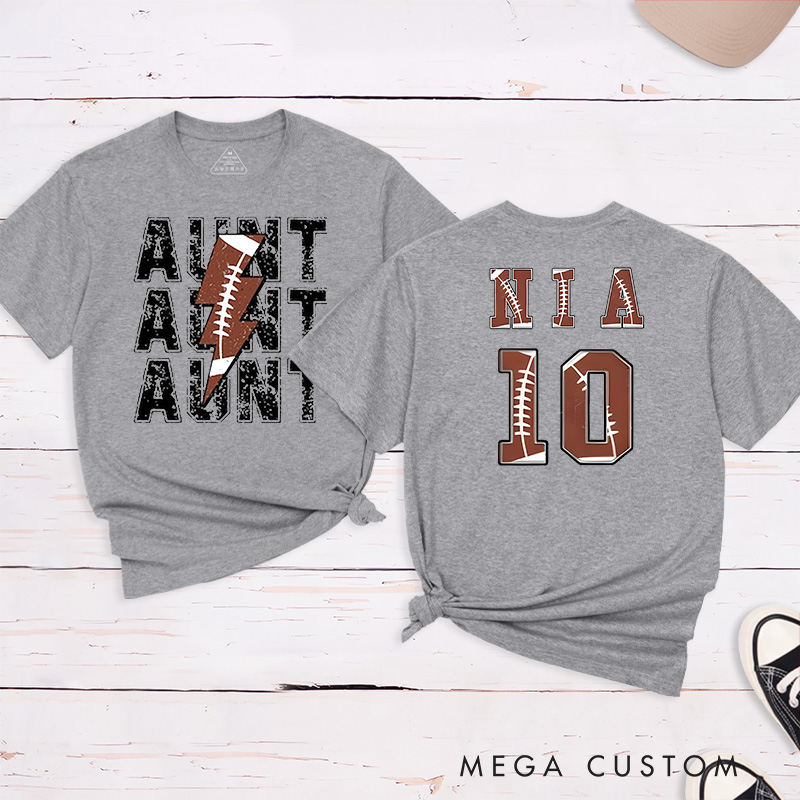 Personalized American Football and Rugby Aunt T-Shirts with Custom Name and Number