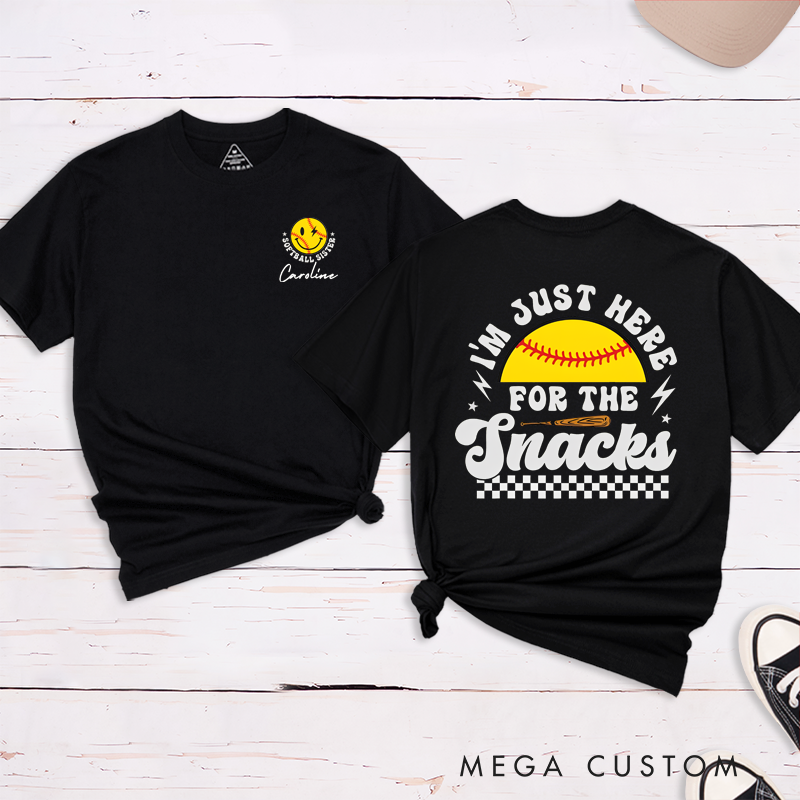 Personalized Softball T-Shirt - "I'm Just Here for the Snacks" with Custom Name