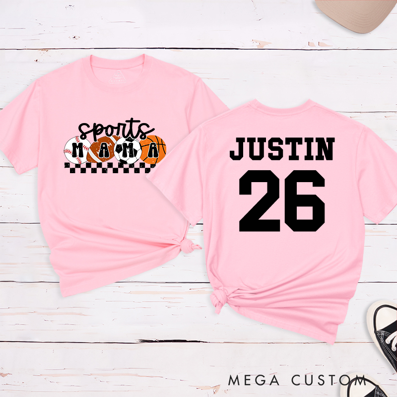 Personalized Sports Mama T-Shirt with Custom Name and Number