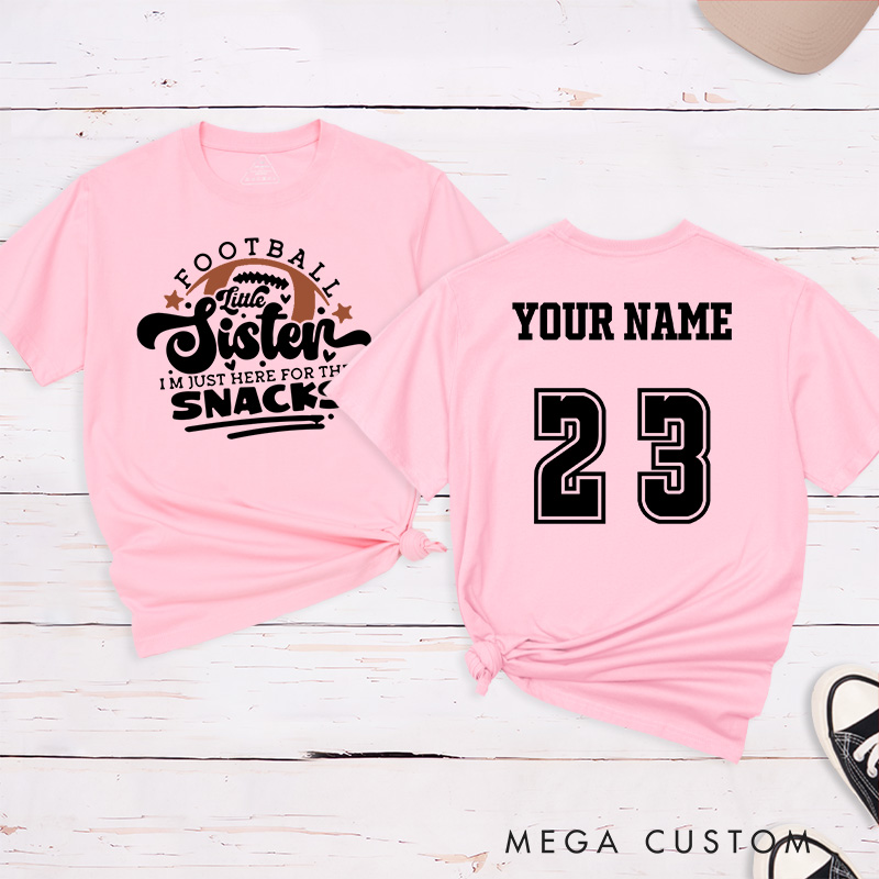 Personalized American Football Little Sister T-Shirts Featuring Custom Name and Number - Fun and Personalized