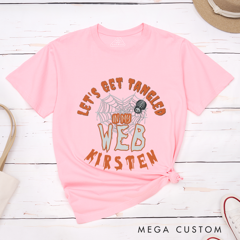 Personalized Let's Get Tangled In My Web and Rattle My Bone Couple Matching Halloween Shirt 