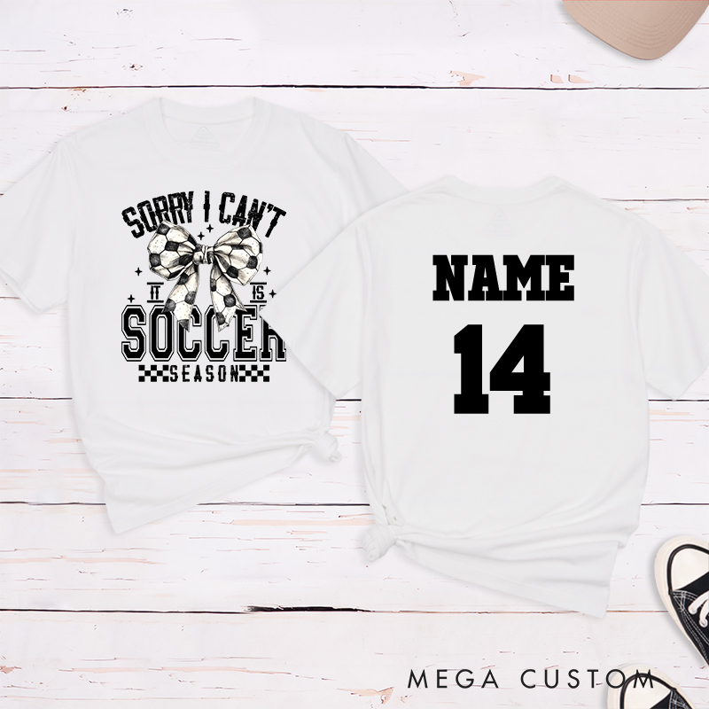 Personalized Soccer Season T-Shirt with Stylish Bow Design and Custom Name and Number