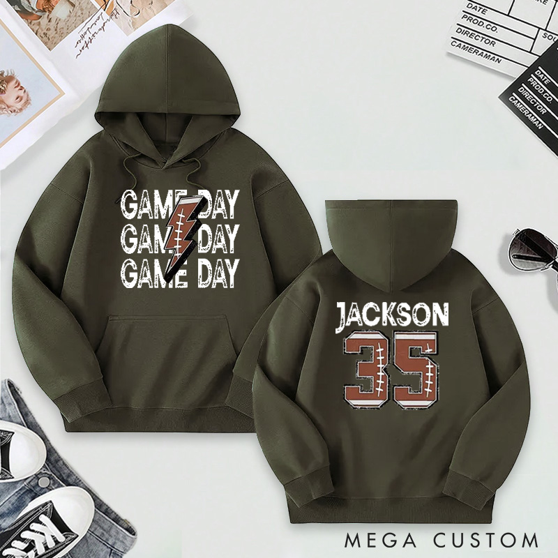 Personalized "Game Day" Football Hoodie with Custom Name and Number Design