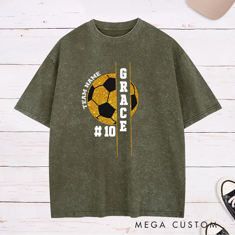 Personalized Soccer Washed T-Shirt with Custom Name, Number, and Team Design
