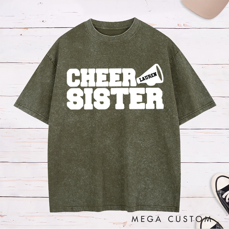 Personalized Cheer Sister Washed T-Shirt with Custom Name
