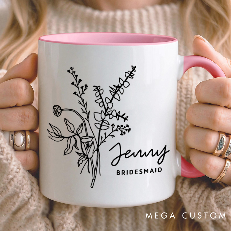 Personalized Bridesmaid Wildflowers Mug Maid of Honor Mug Bachelorette Party Mug Bridesmaid Proposal Gift Mother of the Bride Groom Bridal Shower Mug