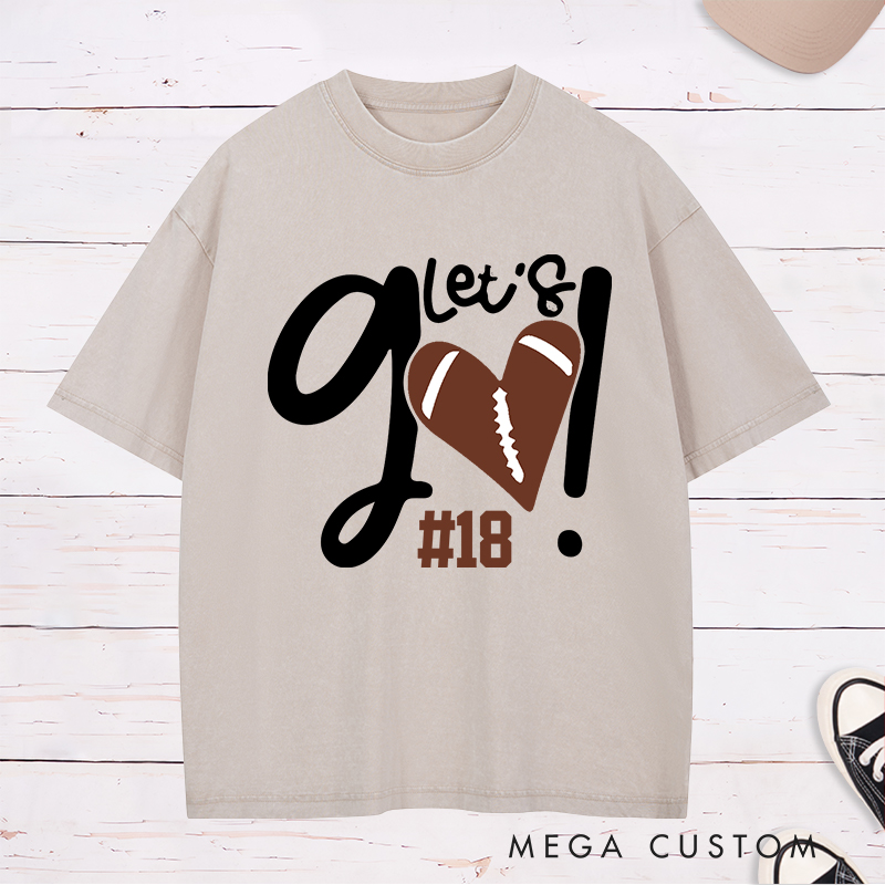 Personalized American Football and Rugby Washed T-Shirts Featuring Custom Number for Let’s Go