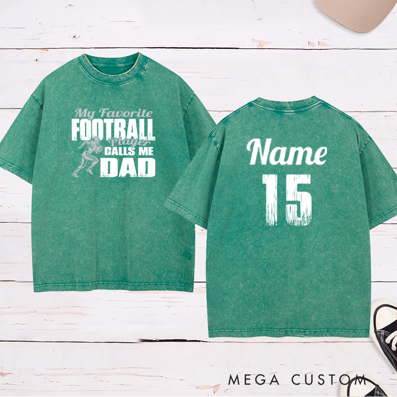 Personalized American Football Washed T-Shirts Featuring Custom Number and Name - My favorite football player calls me "Your Title"