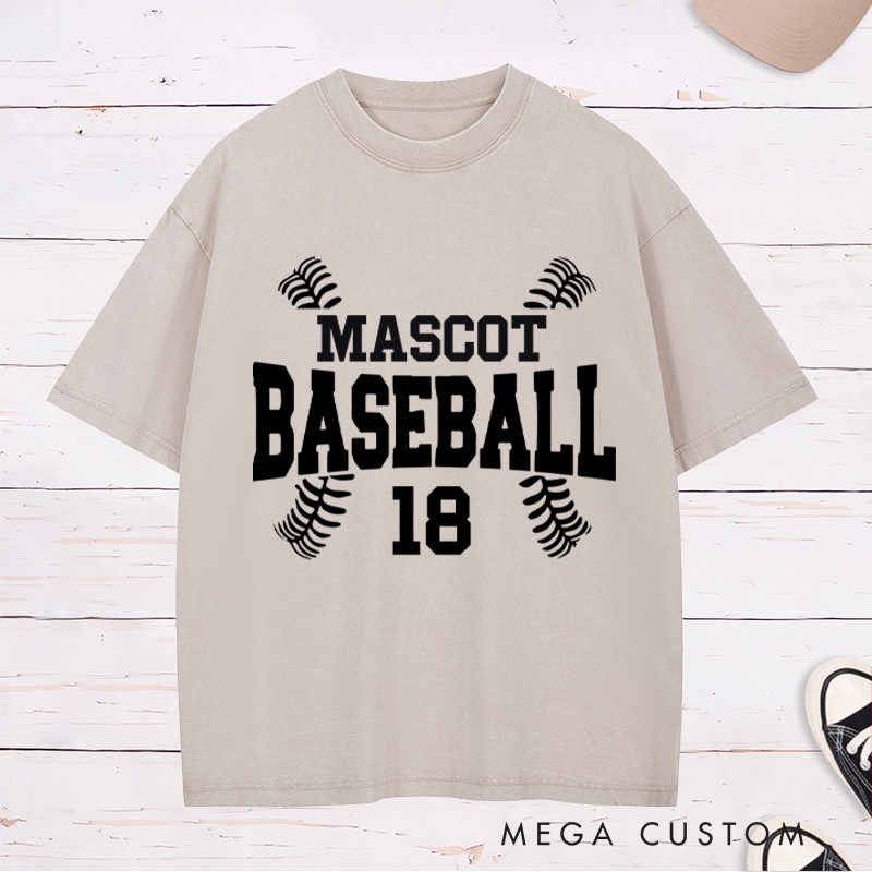 Personalized Baseball Washed T-Shirt Designed with Team Name, Number, and Stylish Stitch Graphics