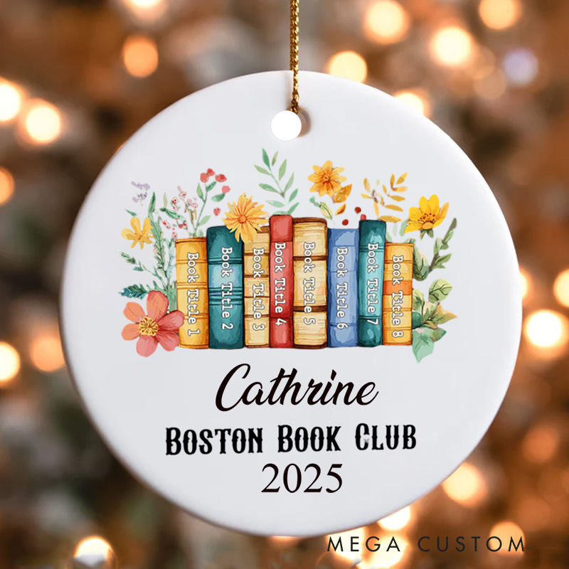Personalized Reading Book Club Christmas Ornament Ceramic Book and Flower Ornament Bookish Ornament for Book Lover Gift Librarian Gift