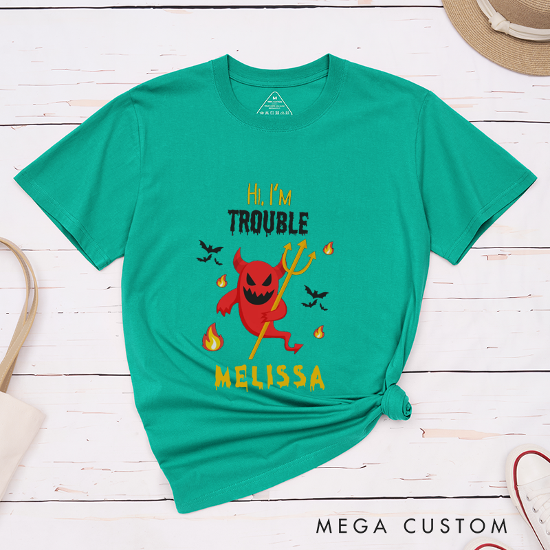 Personalized Where I Go Trouble Follows and I'm Trouble Funny Couple Matching Halloween Shirt 