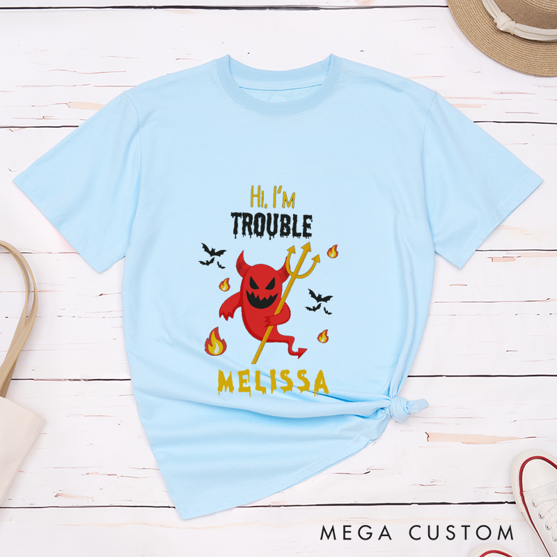 Personalized Where I Go Trouble Follows and I'm Trouble Funny Couple Matching Halloween Shirt 