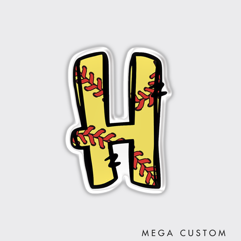 Personalized Initial Softball Refrigerator Magnet with Realistic Stitching Pattern and Unique Design