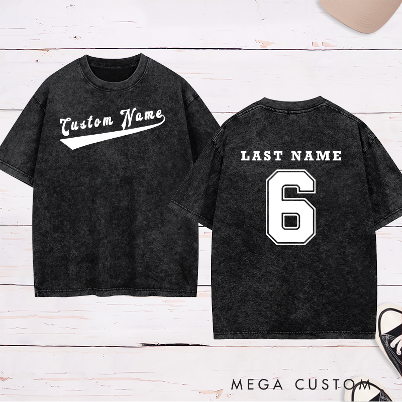 Personalized Sports Washed T-Shirt with Custom Name and Number Design