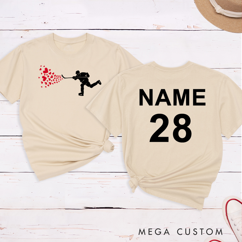 Personalized "Hockey with Heart" T-Shirt with Custom Name and Number